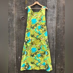Vintage 70s Handmade Psychedelic Floral Big Pocket Sleeveless Dress 1X